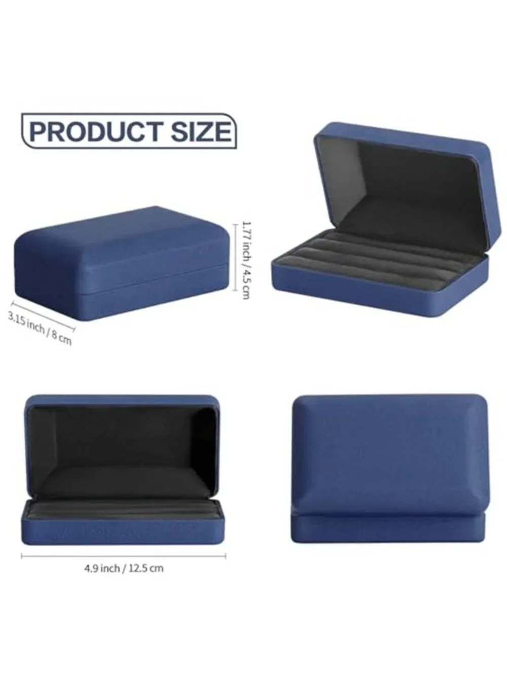 Blue Velvet Ring Box 3 Slot Travel Jewelry Case Portable Ring Organizer Gift